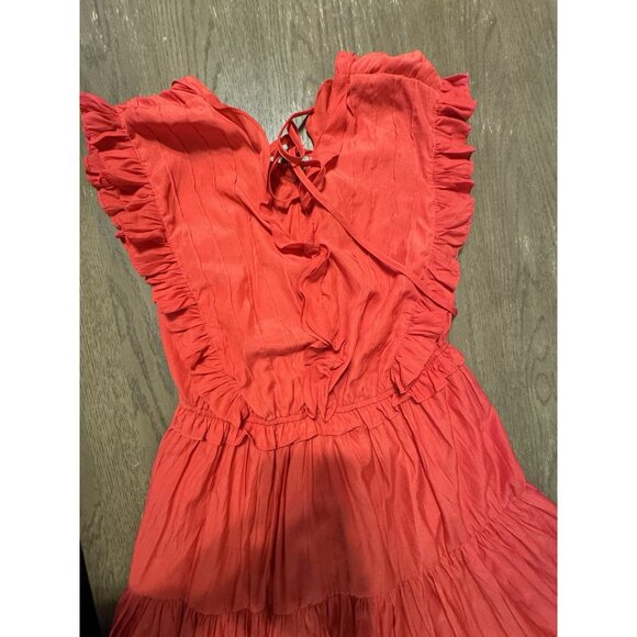 Easel Medium Red Flutter Sleeve Tired V Neck Dress Boho Fairy Romantic Party - Picture 14 of 14